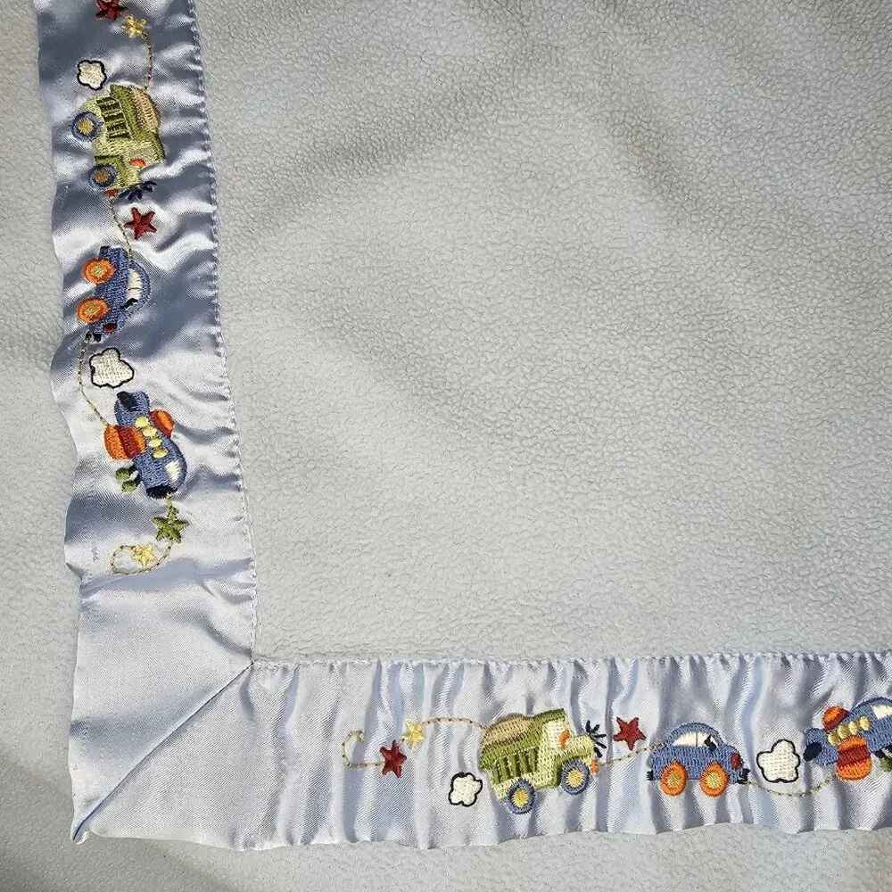 Parents Choice Blue‎ Baby Blanket Satin Trim Truck Car Plane Airplane Fleece